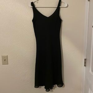 Black slip dress with criss cross and rhinestone back